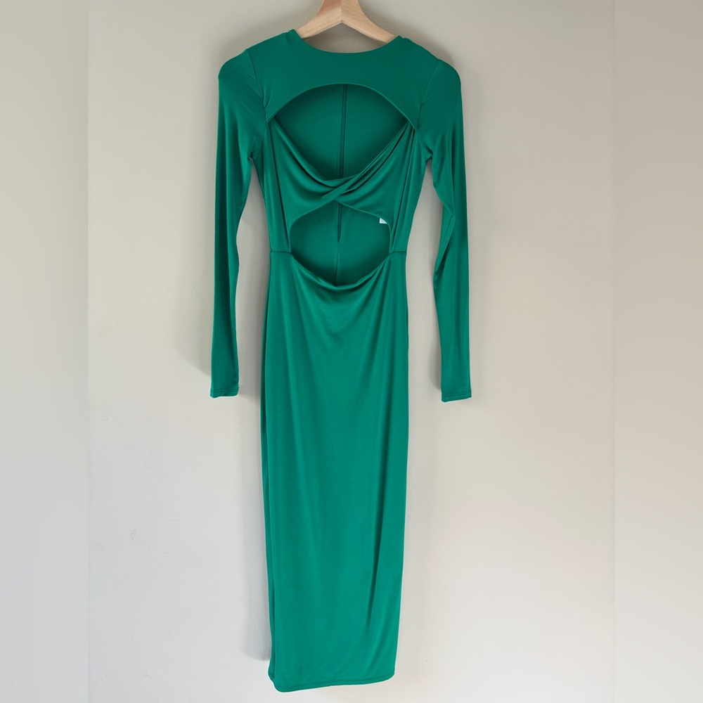 Naked Wardrobe - Smooth Twist Front Cutout Long Sleeve Midi Dress - S